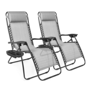 Set of 2 Adjustable Zero Gravity Patio Chair Recliners, Ice Gray