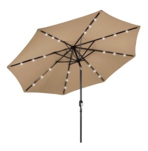 Solar LED Lighted Patio Umbrella w/ Tilt Adjustment, UV-Resistance, 10ft, Tan