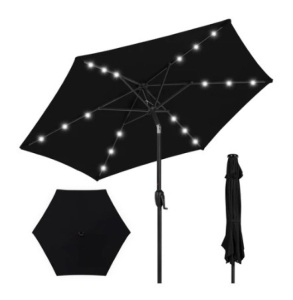 Outdoor Solar Patio Umbrella, 7.5ft, Black