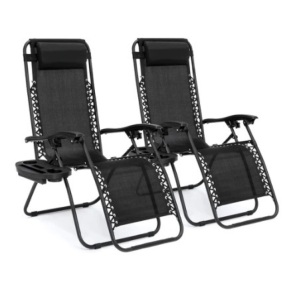 Set of 2 Adjustable Zero Gravity Patio Chair Recliners, Black