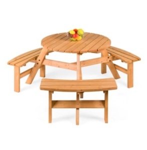 6-Person Circular Wooden Picnic Table w/ Benches