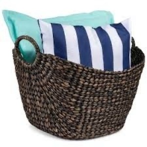 Portable Large Hand Woven Wicker Braided Storage Laundry Basket Organizer w/ Handles - Brown