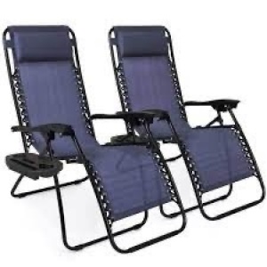 Set of 2 Adjustable Zero Gravity Patio Chair Recliners w/ Cup Holders