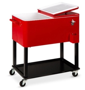 Portable Rolling Cooler Cart w/ Bottle Opener, Catch Tray - 80qt, Red