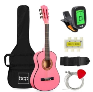 Kids Acoustic Guitar Beginner Starter Kit with Carrying Case - 30in, Pink