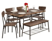 6-Piece Modern Dining Set w/ Storage Racks, Table, Bench, 4 Chairs - 55in