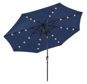 Solar LED Lighted Patio Umbrella w/ Tilt Adjustment, UV-Resistance - 10ft, Navy Blue