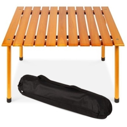 Foldable Indoor Outdoor Wooden Table w/ Carrying Case - 28x28in. Appears New