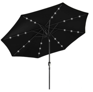 Solar LED Lighted Patio Umbrella w/ Tilt Adjustment, UV-Resistance - 10ft, Black