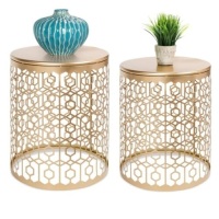 Set of 2 Decorative Round Side Accent Table Nightstands w/ Nesting Design, Appears New