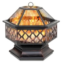 Hex-Shaped Outdoor Fire Pit w/ Flame-Retardant Lid - 24in, Appears New