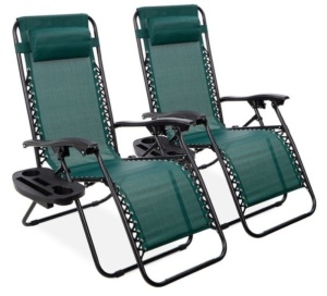 Set of 2 Adjustable Zero Gravity Patio Chair Recliners w/ Cup Holders, Forest Green