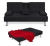 Linen Upholstered Convertible Sofa Bed Futon w/ 2 Cupholders, Black