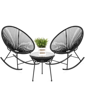 3-Piece Patio Woven Rope Acapulco Rocking Chair Bistro Set 