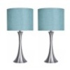 24.25 in. Brushed Nickel Table Lamp Set with Flared Body and Turquoise Linen Shade (2-Pack). Appears New