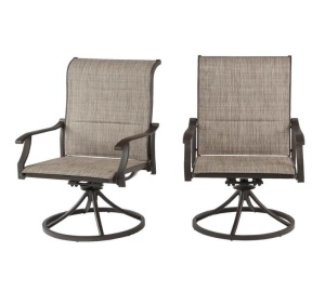 Riverbrook Espresso Brown Padded Sling Swivel Steel Outdoor Patio Lounge Chairs, Set of 2  