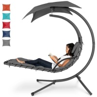 Hanging Curved Chaise Lounge Chair w/ Built-In Pillow, Removable Canopy&nbsp;