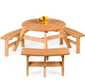 6-Person Circular Wooden Picnic Table w/ Benches 