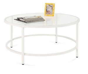 Round Tempered Glass Coffee Table w/ Steel Frame - 36in,APPEARS NEW