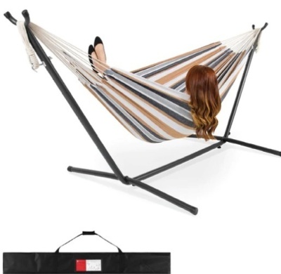 2-Person Brazilian-Style Double Hammock w/ Carrying Bag and Steel Stand,APPEARS NEW