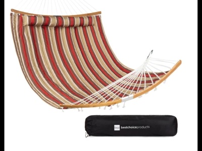 2-Person Quilted Portable Hammock w/ Curved Bamboo Spreader Bar, Carry Bag,APPEARS NEW