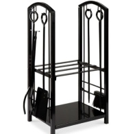 5-Piece Firewood Log Rack Holder Tools Set w/ Hook, Broom, Shovel, Tongs,APPEARS NEW