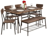 6-Piece Modern Dining Set w/ Storage Racks, Table, Bench, 4 Chairs - 55in