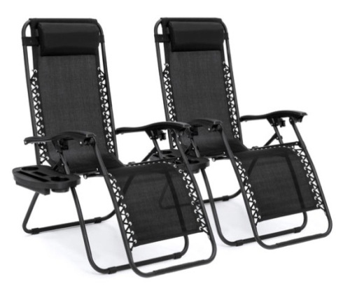 Set of 2 Adjustable Zero Gravity Patio Chair Recliners w/ Cup Holders, Black