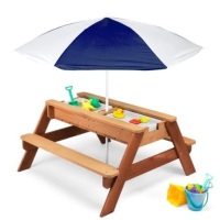 3-in-1 Kids Sand & Water Table Outdoor Wood Picnic Table w/ Umbrella, Appears New