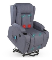 Electric Power Lift Recliner Massage Chair w/ Heat, USB Port, Cupholders, Blue