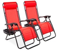 Set of 2 Adjustable Zero Gravity Patio Chair Recliners w/ Cup Holders, Crimson Red