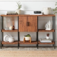 3-Tier Shelf Console Table w/ Cabinet, Non-Scratching Feet - 55in