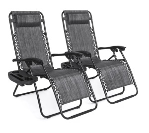 Set of 2 Adjustable Zero Gravity Patio Chair Recliners w/ Cup Holders,NEW