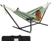 OUTDOOR Hammock Set w/ Steel Stand, Cup Holder, Tray, and Carrying Bag - Blue/Green Strip,APPEARS NEW