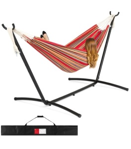 2-Person Brazilian-Style Double Hammock w/ Carrying Bag and Steel Stand,E COMMERCE RETURN