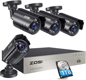 ZOSI 1080P Security Camera System with 1TB Hard Drive H.265+ 8CH 5MP Lite HD-TVI Video DVR Recorder with 4X HD 1920TVL 1080P Indoor Outdoor Weatherproof CCTV Cameras ,Motion Alert,Remote Access. NEW