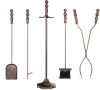 5-Piece Rustic Iron Indoor Outdoor Fireplace and Firepit Tool Set w/ Stand,NEW