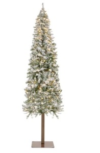 Pre-Lit Snow Flocked Alpine Slim Pencil Christmas Tree w/ LED Lights, Stand,APPEARS NEW