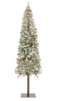 Pre-Lit Snow Flocked Alpine Slim Pencil Christmas Tree w/ LED Lights, Stand,APPEARS NEW