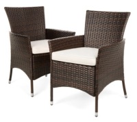 Set of 2 Handwoven Wicker Patio Dining Chairs w/ Water-Resistant Cushions