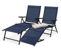 Set of 2 Outdoor Patio Chaise Recliner Lounge Chairs w/ Rust-Resistant Frame, Navy