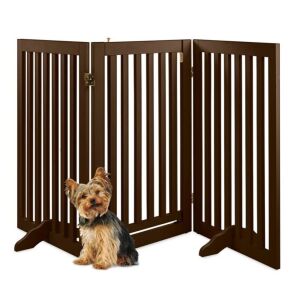 31.5in 3-Panel Freestanding Wooden Pet Gate w/ Door, Support Feet