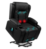 Electric Power Lift Recliner Massage Chair w/ Heat, USB Port, Cupholders, Black