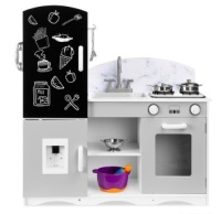 Kids Pretend Play Kitchen Cook Toy Set w/ Chalkboard, Sounds, Accessories, Gray