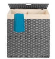 Double Laundry Hamper Basket w/ Easy Assembly, Liner Bag