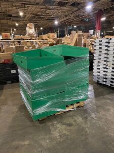 Lot of (12) Green Corrugated Plastic Containers - Foam Removed, Need Cleaned