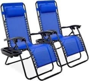 Set of 2 Adjustable Steel Mesh Zero Gravity Lounge Chair Recliners