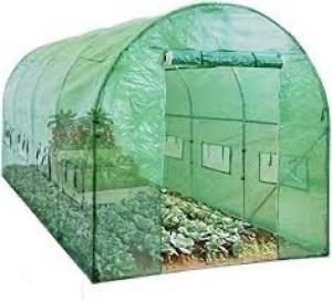 Walk-In Greenhouse Tunnel Tent w/ Roll-Up Windows, Zippered Door - 15x7x7ft