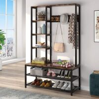 TIYASE&nbsp;4-in-1 Hall Tree Coat Rack with Side Storage Shelves and Shoe Storage