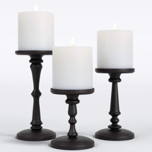 Lot of (2) HB Design Co&nbsp;Matte Black Candle Holder&nbsp;Sets of 3 - Appear New